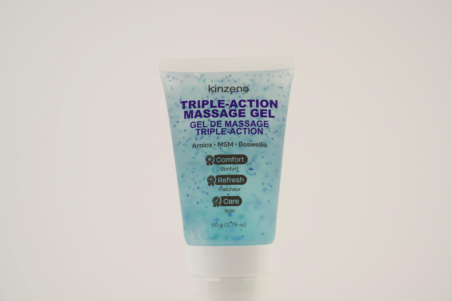 Kinzeno Triple-Action Massage Gel tube standing upright